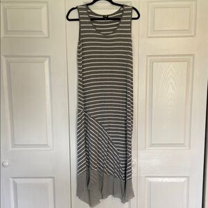 Cable & Gauge Gray and White Striped Sleeveless Maxi Dress